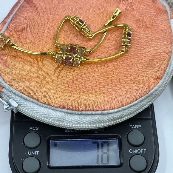 Vintage Gold-Over-Sterling Purple Gemstone Bracelet - 7” Stamped OBJ 925 - Picture 10 of 17